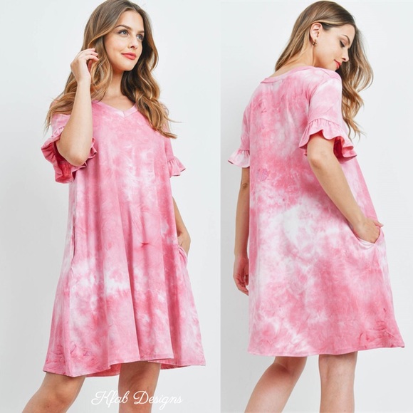 ❤️LAST 1! V Neck Tie Due Ruffle Sleeves Pocket Dress - Picture 3 of 5